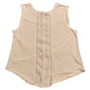 American Eagle White Sequins Sleeveless Button-Up Top Women's L